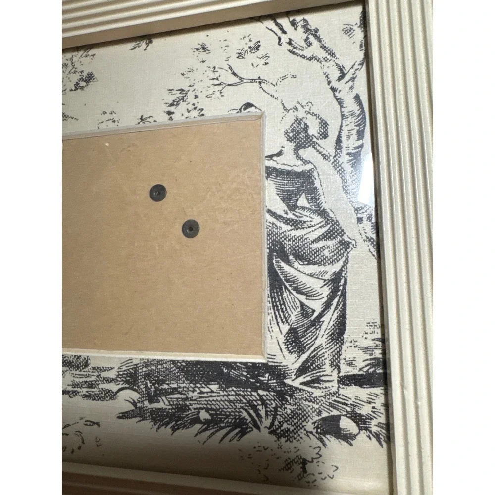 Cream Square Wood Ribbed Picture Frame with Black White Toile Fabric Mat 8x8